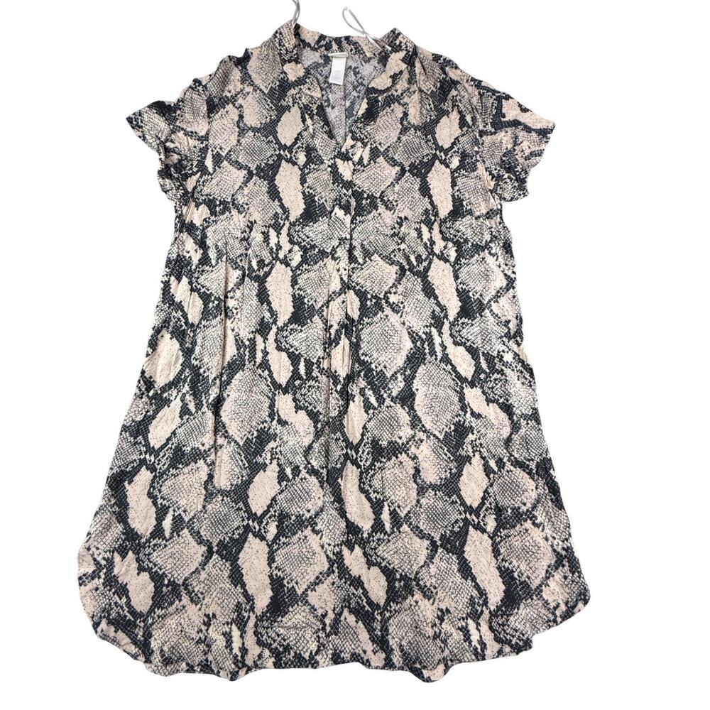 HM Snakeskin Print Babydoll Dress Tan Black Short‎ Sleeve Viscose Size M